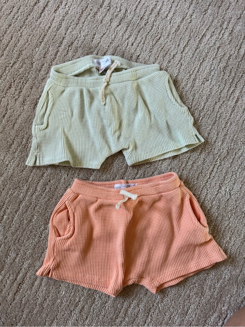 Zara Kids Waffle Knit Shorts in Light Yellow and Peach